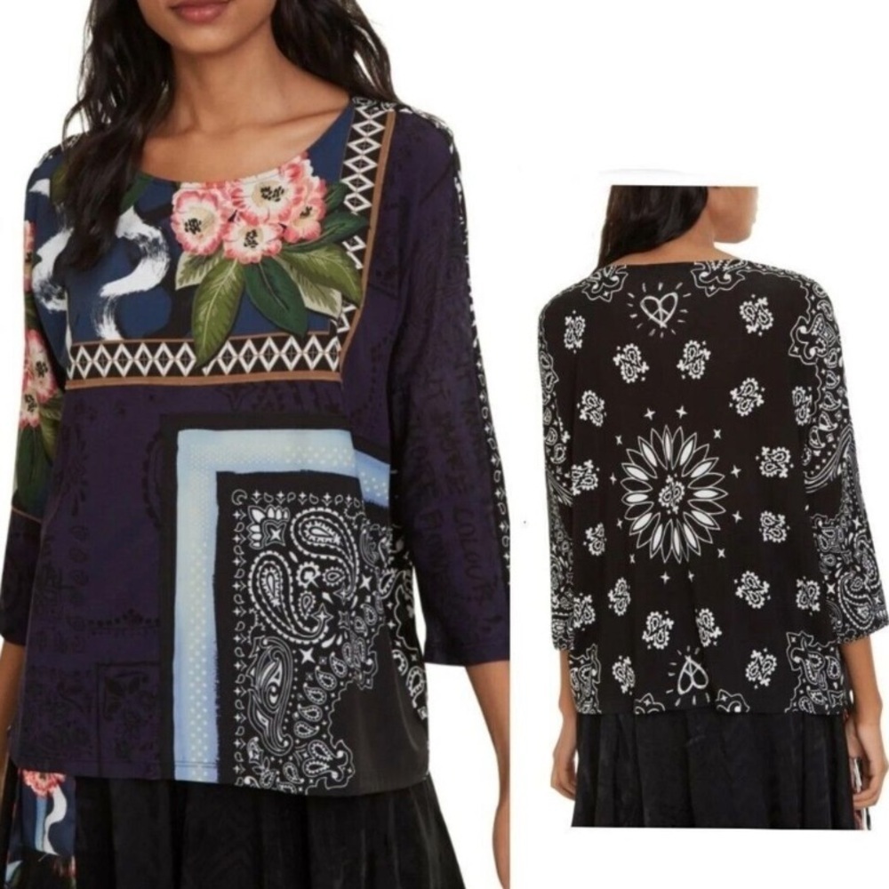 Desigual Audrie Multicolored Patterned 3/4 sleeve Top Women’s Small